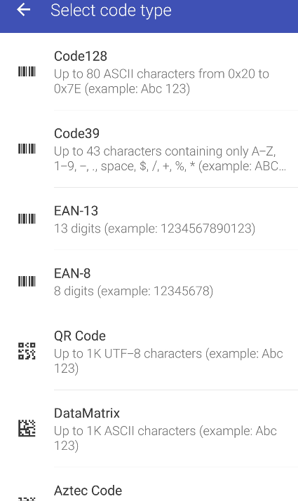 Barcode Generator 종류
