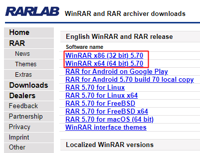 WinRAR 홈페이지