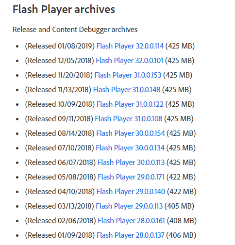 Flash Player archives